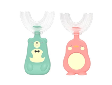 Cepillo de dientes en forma de U cepillo de dientes manual herramientas de limpieza oral (verde) (6-12 años)