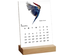 Calendario De Pared Con Diseño De Aves 2026, Planificador Mensual, Soporte De Madera, Papel Grueso