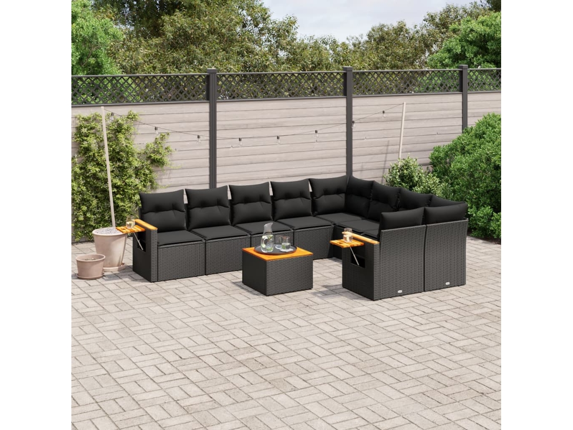 Conjunto de sofás de jardín de 10 piezas DKD Home Decor con cojines de mimbre negros