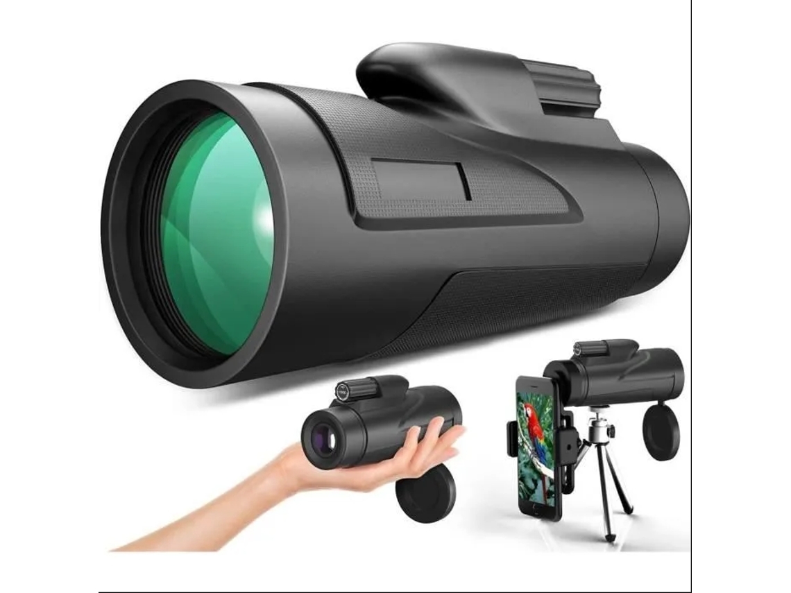 Telescopio monocular HD 12x50 con trípode para smartphone, color negro Gusshious