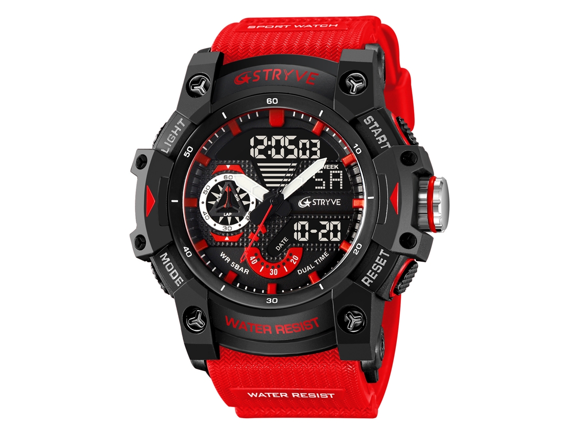 Reloj deportivo elegante e impermeable con doble pantalla luminosa y multifuncional, ideal para estudiantes. MDUG (rojo)
