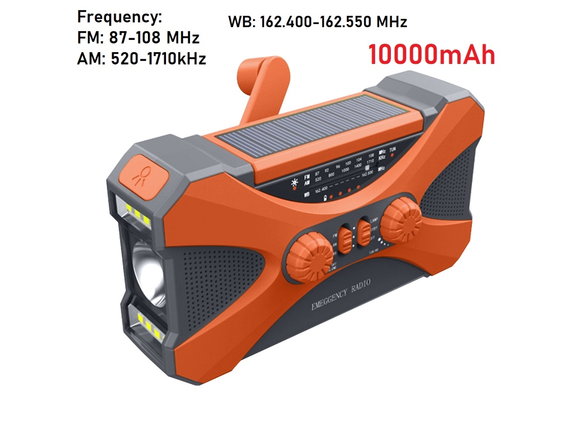 Radio de emergencia portátil Viewleaf de 12000 mAh con manivela solar, FM/AM, linterna LED, luz de lectura, alarma SOS, ideal para exteriores.