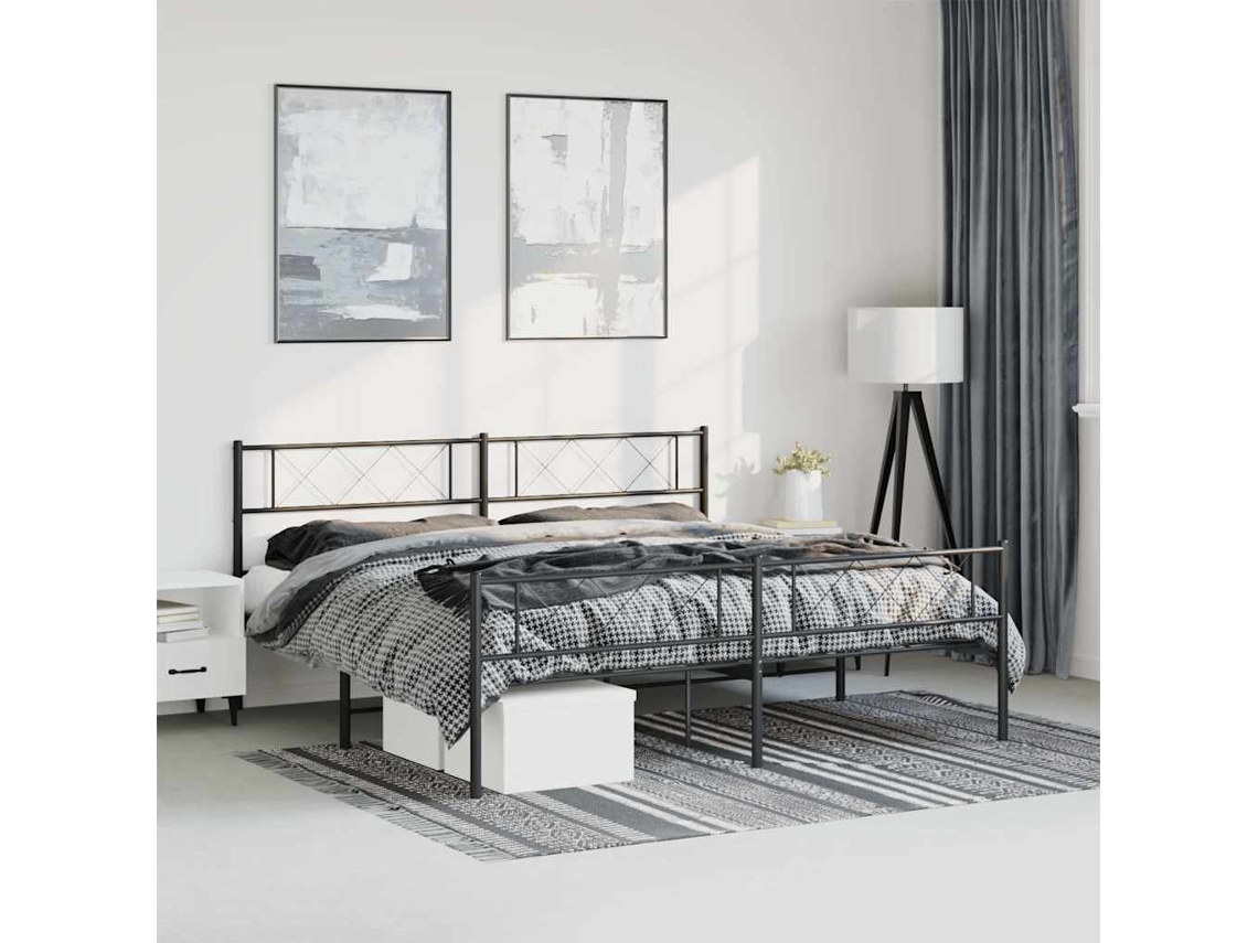 Estructura Cama Sin Colchón Con Estribo Metal Negro 183x213 Cm