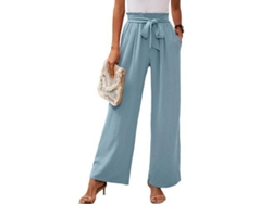 2026-pantalones De Descanso De Pierna Ancha Para Mujer Con Bolsillos Ligeros De Cintura Alta Ajustable Con Lazos L Azul
