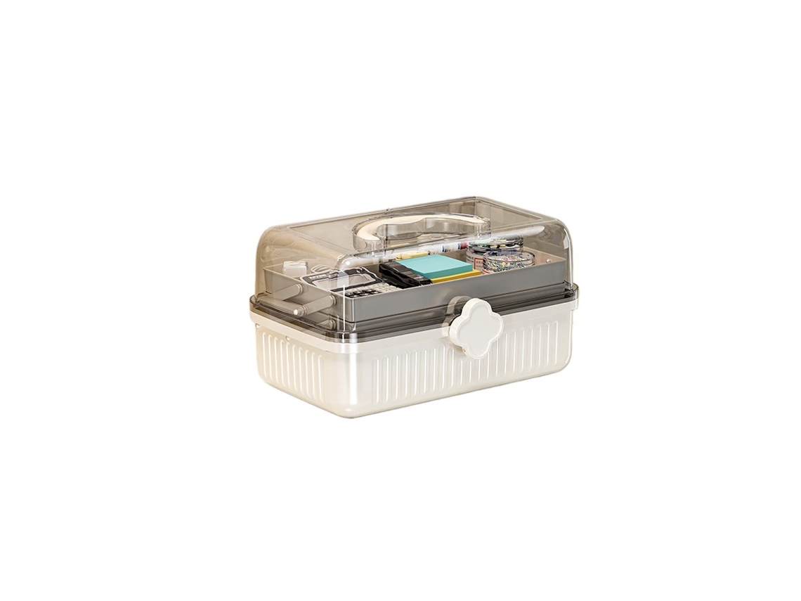 Caja De Almacenamiento Plegable Para Material De Oficina De 3 Capas - Perfil Bajo, Con Cierre, Portátil, Gran Capacidad (pp, Blanco, 29.5cm X 19cm X 1