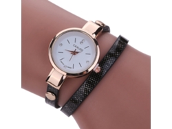 Reloj De Pulsera De Cuarzo Para Mujer Con Correa De Piel Sintética Y Diamantes De Imitación Negros.