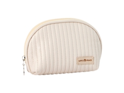 Neceser de maquillaje para mujer, diseño de media luna, impermeable, portátil, color blanco (16 x 13,5 x 5 cm)