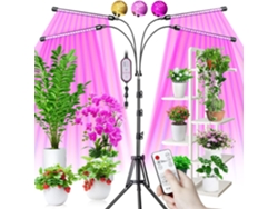 Lámpara de cultivo con trípode, 80 LED, espectro completo, 4 cabezales, 10 niveles de brillo, 3 modos de temporizador