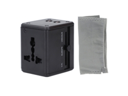 Adaptador De Viaje Universal Con Cargador De Pared Internacional Usb 2.1a Para Secador De Pelo, Teléfono Móvil Y Portátil - Negro