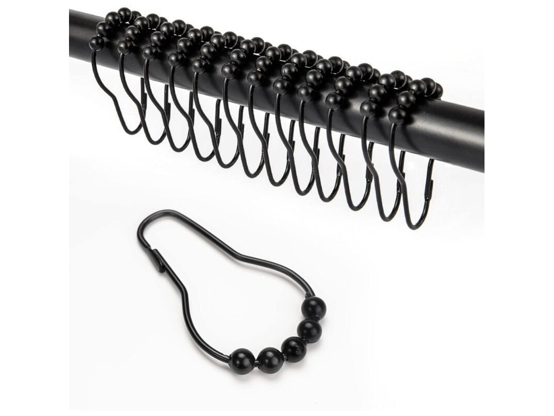 12 Accesorios Para Cortina De Ducha Con Sistema Deslizante Y Anillas De Acero Inoxidable Para Baño (negro)