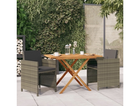 Conjunto 3 de comedor de jardín VIDAXL con cojines gris