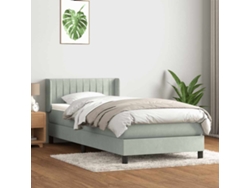 Cama Box Spring Con Colchón Terciopelo Gris Claro 90x210 Cm