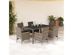 Pcs Conjunto Jantar Jardim C/ Almofadões Vime Pe/vidro Cinza Dkd Home Decor