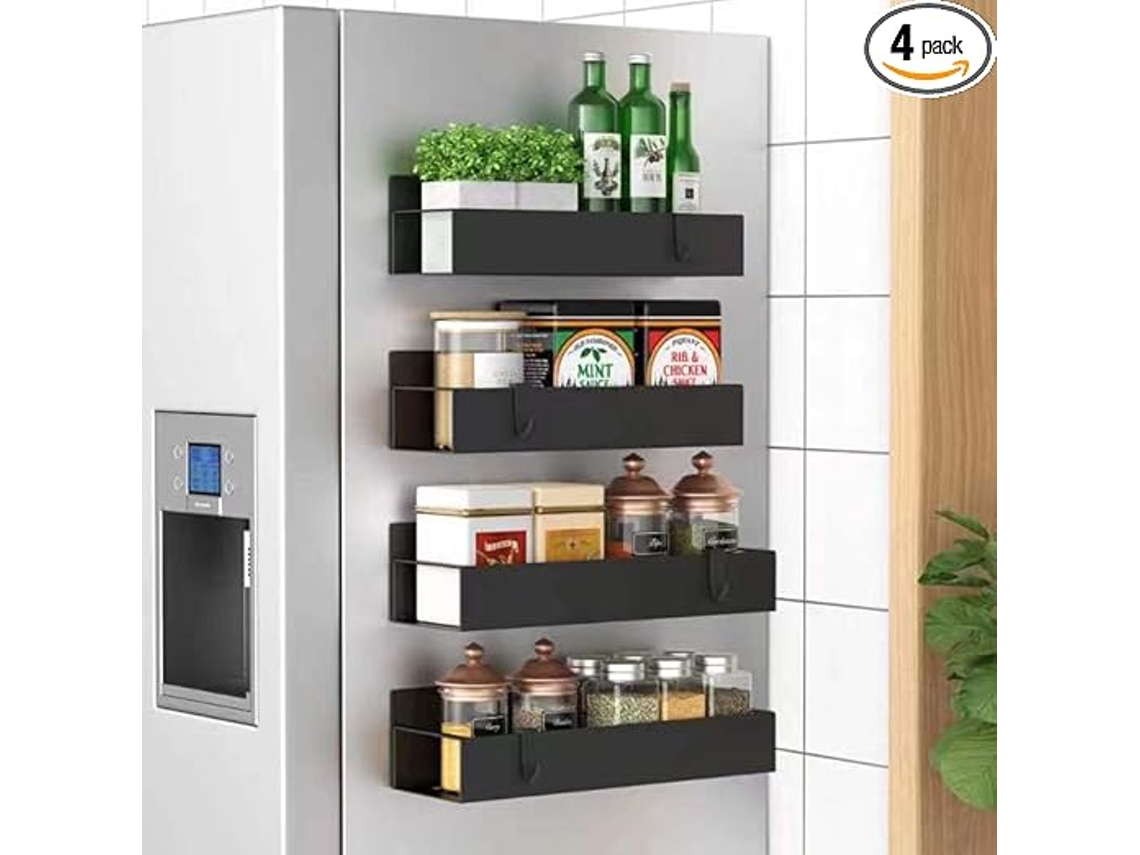 Organizador Magnético Especias 4 Pcs Metal, Para Refrigerador Y Horno, Negro