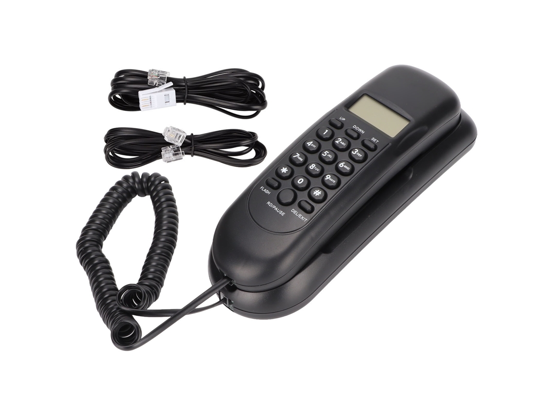 Teléfono Fijo De Pared Con Identificador De Llamadas, Rellamada Con Un Solo Toque Y Desvío De Llamadas, Color Negro, Para Uso En Oficinas Y Hoteles.