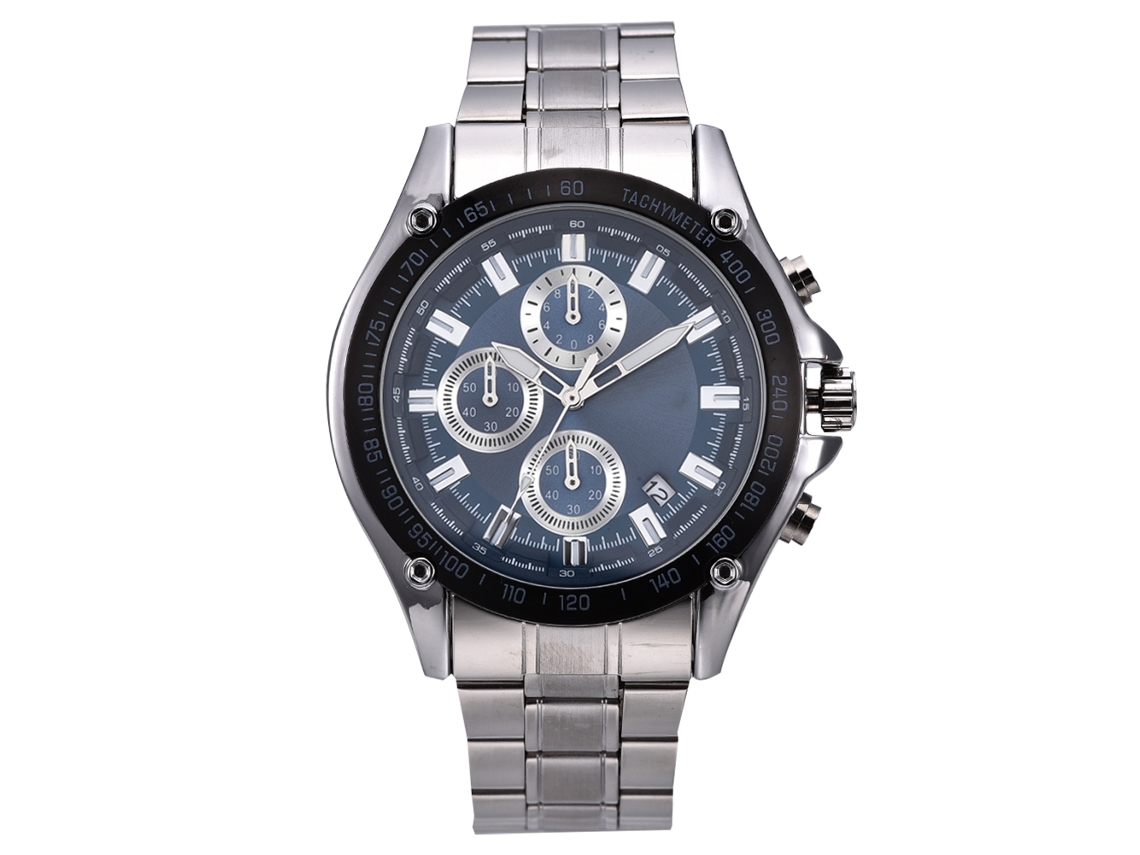 Reloj De Pulsera Para Hombre Con Calendario, Movimiento De Cuarzo, Brazalete De Acero Inoxidable, Resistente Al Agua, Color Plata Y Azul.