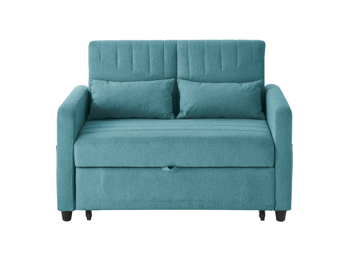 Sofá Cama De 2 Plazas – Diseño Plegable Moderno, Respaldo Con 3 Posiciones – Azul Verde Antiguo
