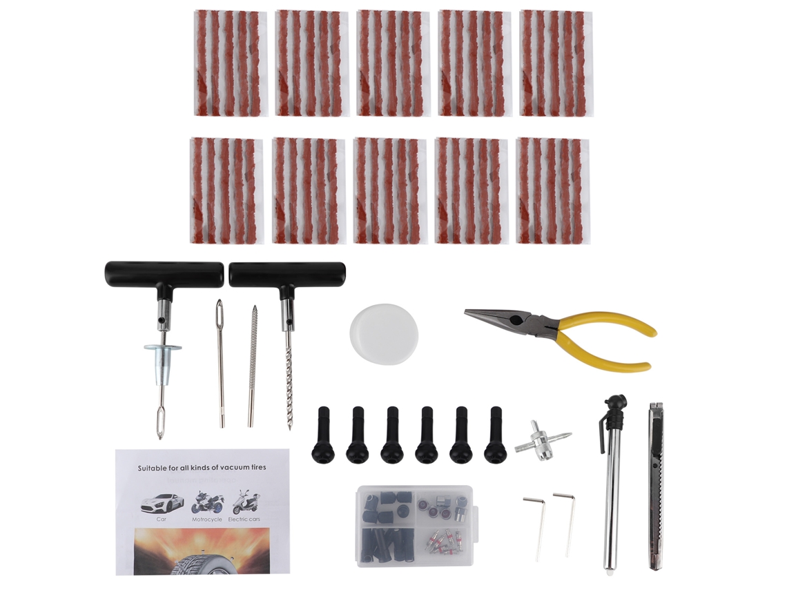 Kit de herramientas de reparación de neumáticos de motocicleta y bicicleta de 93 piezas