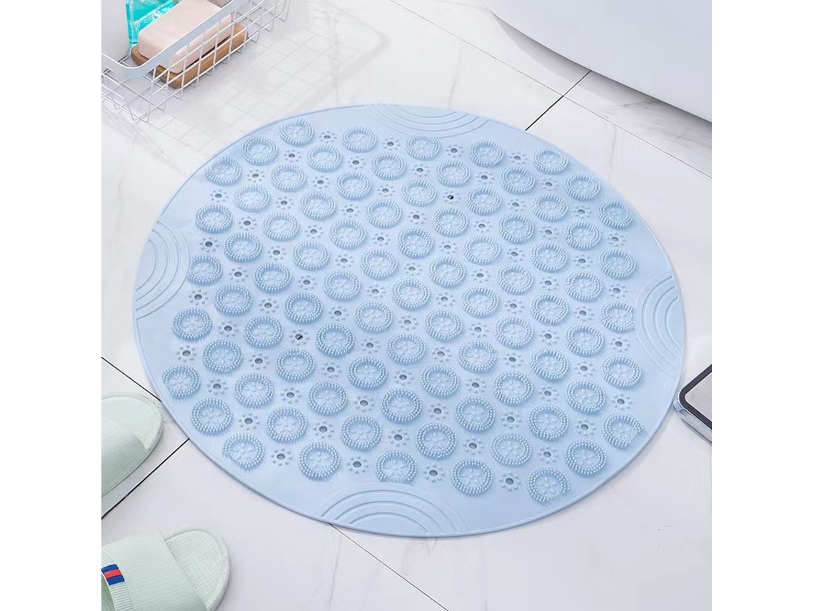 (azul) Alfombrilla De Ducha Redonda Antideslizante, Con Ventosa Fuerte, Con Borlas De Masaje Elevadas, Fabricada En Goma.