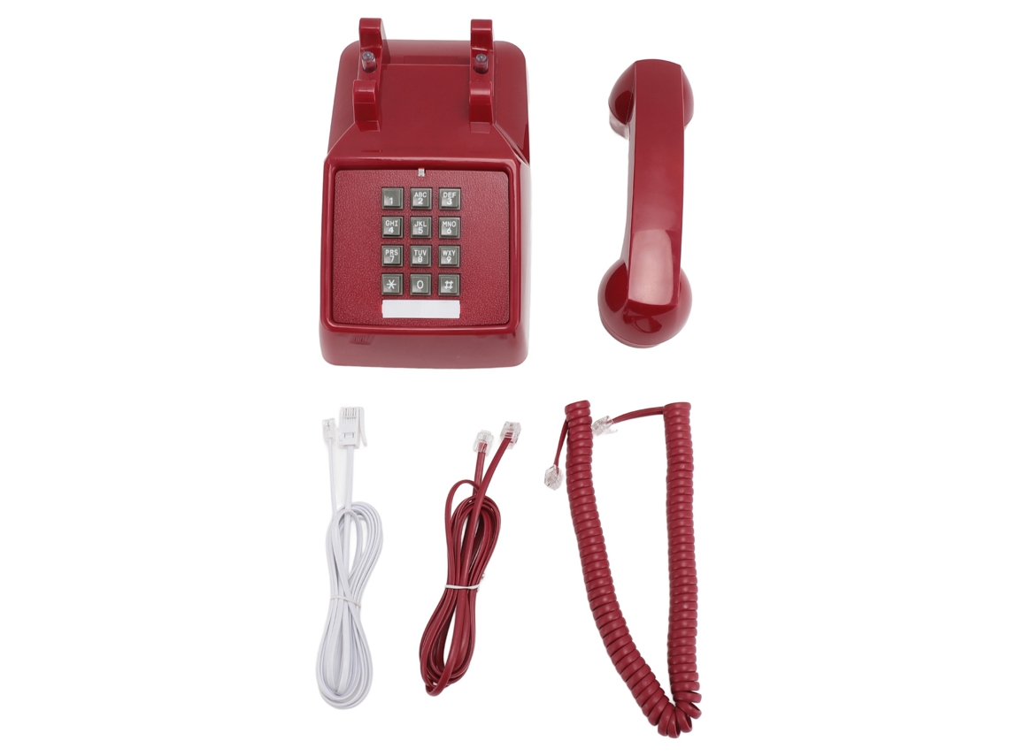 Telefone Fixo Com Fio Vintage Clássico Retro Botões Grandes Controle De Volume Sino Mecânico Vermelho
