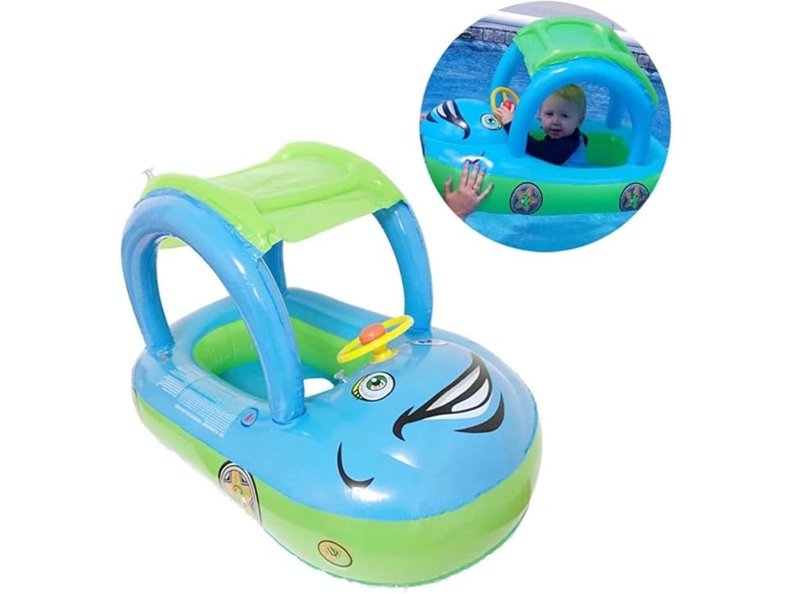 Flotador Infantil Para Piscina Con Toldo Y Volante, Juguete Inflable Para Piscina De Color Verde. Siurn
