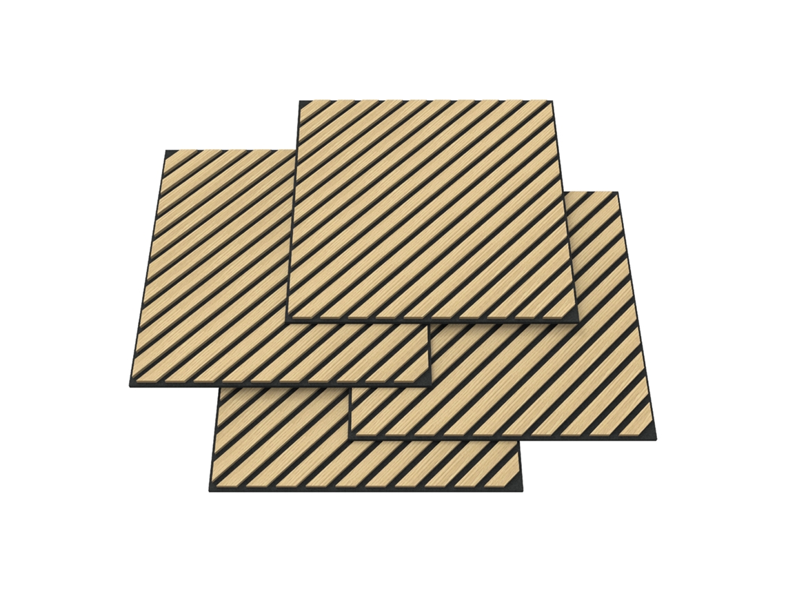 Conjunto de 4 paneles acústicos Vang 3d con láminas diagonales de 1,44 m² en roble Neu.holz