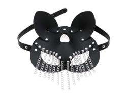 Máscara Facial Ajustable De Cuero Sintético Negro Con Flecos Metálicos Y Remaches Para Cosplay.