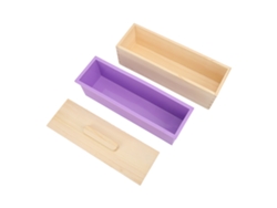 Molde Flexible De Silicona Morada Para Jabón En Barra Con Caja De Madera Y Tapa (kit Para Armar)