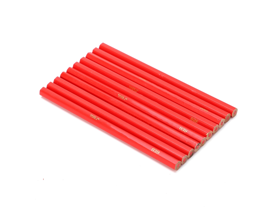 10 Lápices De Carpintero Rojos Con Mina De Pino Rojo Para Marcar En Carpintería Y Construcción.
