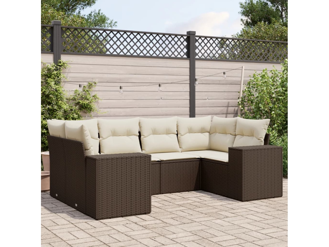 Conjunto de sofá de jardín de 6 piezas con cojines de mimbre marrón de DKD Home Decor