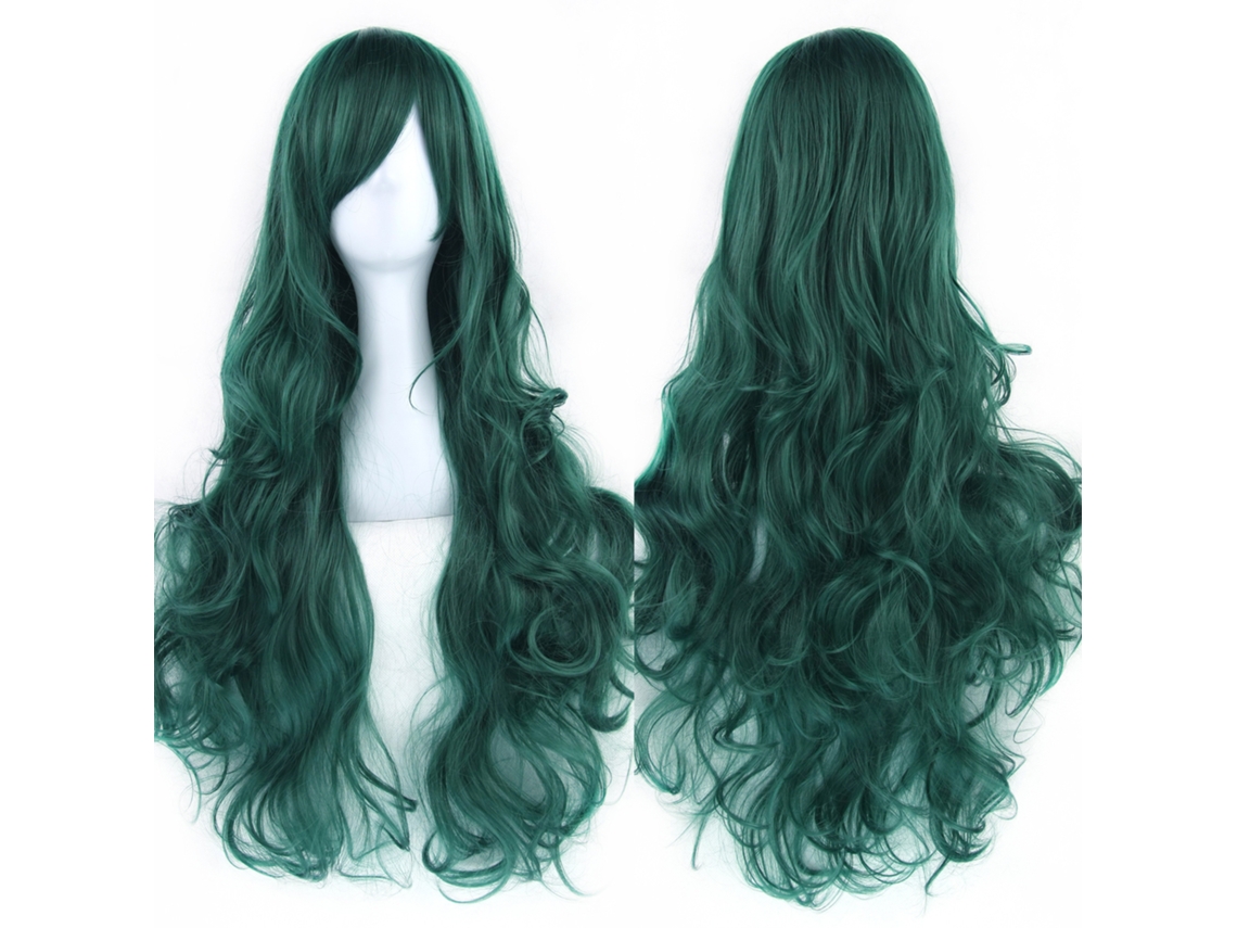 Peluca larga y rizada para cosplay de personajes de anime, 80cm (verde oscuro) Gertiz