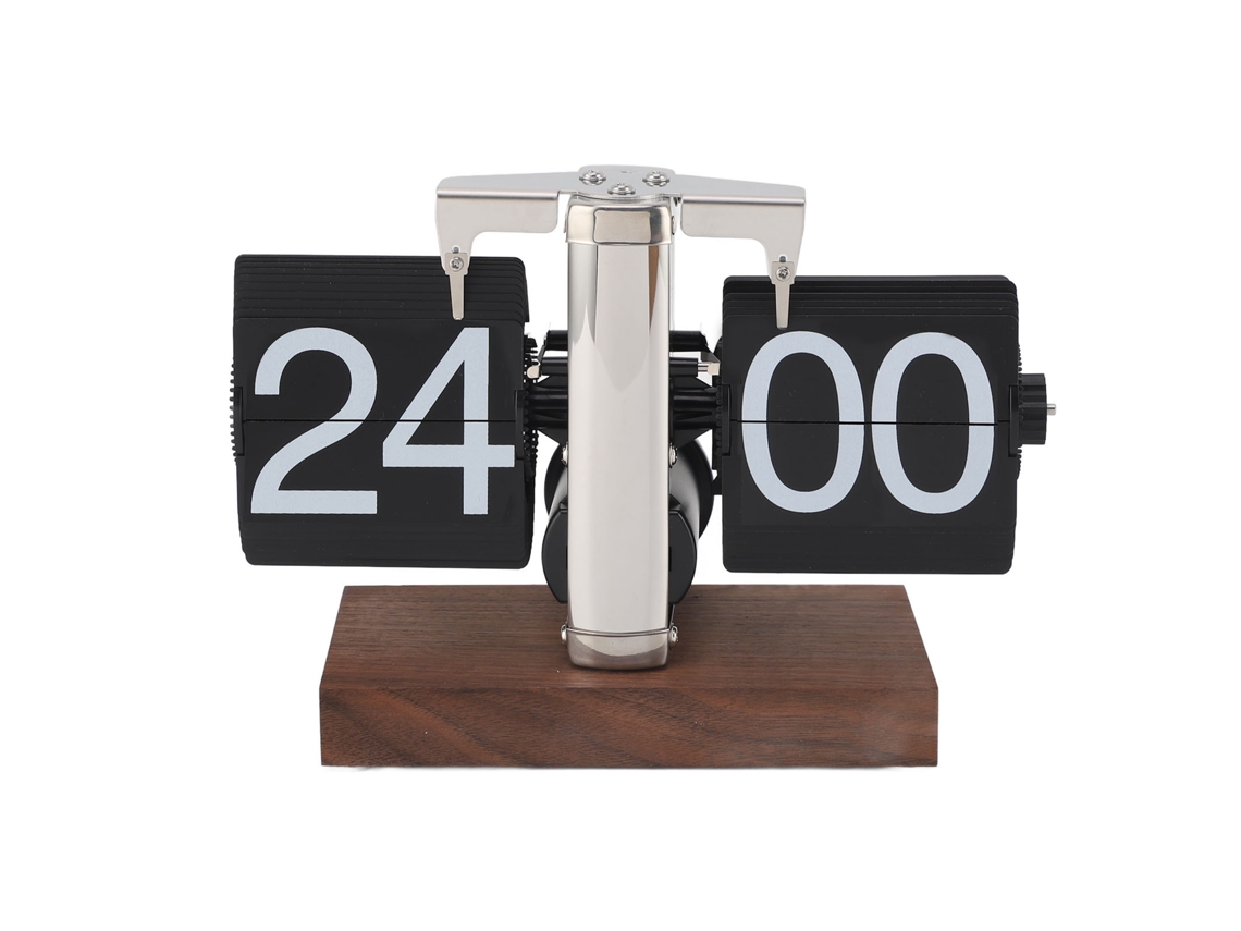 Reloj de mesa mecánico automático Baok-24h con base de madera y acero inoxidable, estilo vintage retro digital, ideal para el hogar y la oficina.
