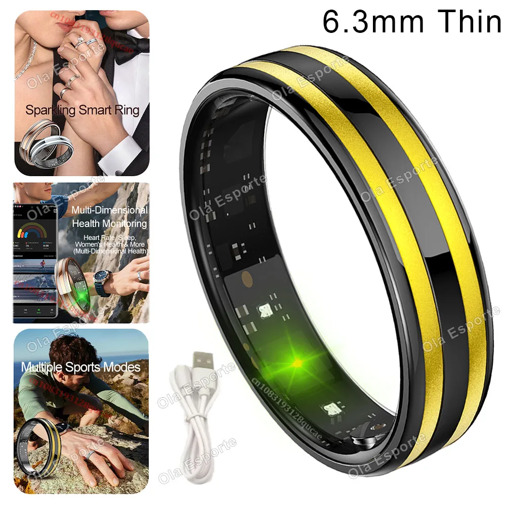 (amarillo, Cable De Carga, Número 6) Anillo Inteligente Con Monitoreo De Temperatura Corporal, Ritmo Cardíaco Y Sueño