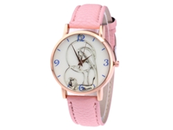 Reloj De Pulsera De Cuero Para Hombre/mujer Con Esfera Redonda Y Movimiento De Cuarzo Rosa.