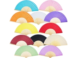 Paquete De 12 Abanicos Plegables Portátiles De Seda Y Bambú Para Bodas, Iglesias, Fiestas Y Decoración Diy.