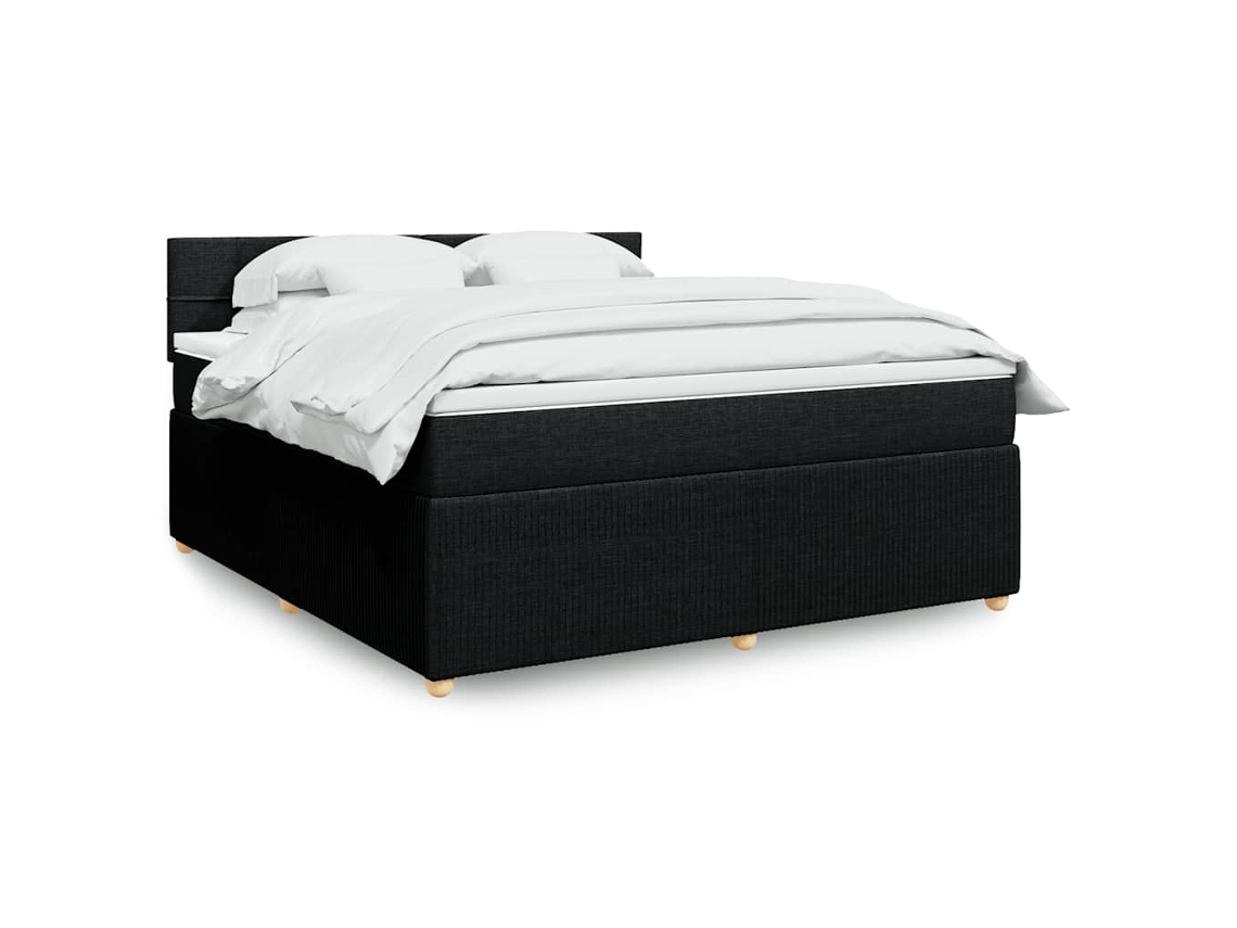 Cama Box Spring Con Colchón Tela Negro 180x200 Cm