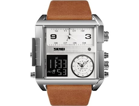 VEANXIN Reloj deportivo cuadrado para hombre, reloj de pulsera resistente al agua con alarma de esfera grande doble-Café negro