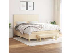 Cama Box Spring Con Colchón Tela Color Crema 180x200 Cm