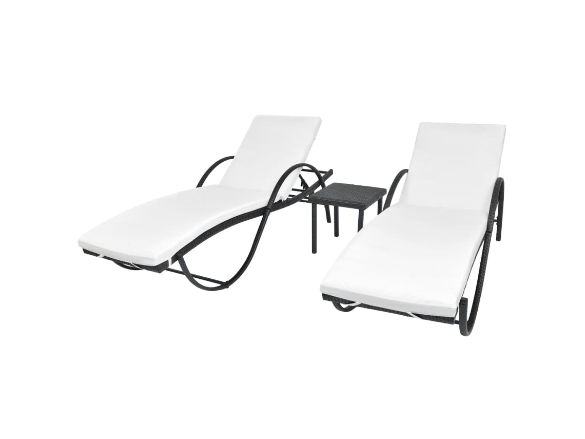 2 tumbonas de ratán negro con mesa, Dkd Home Decor