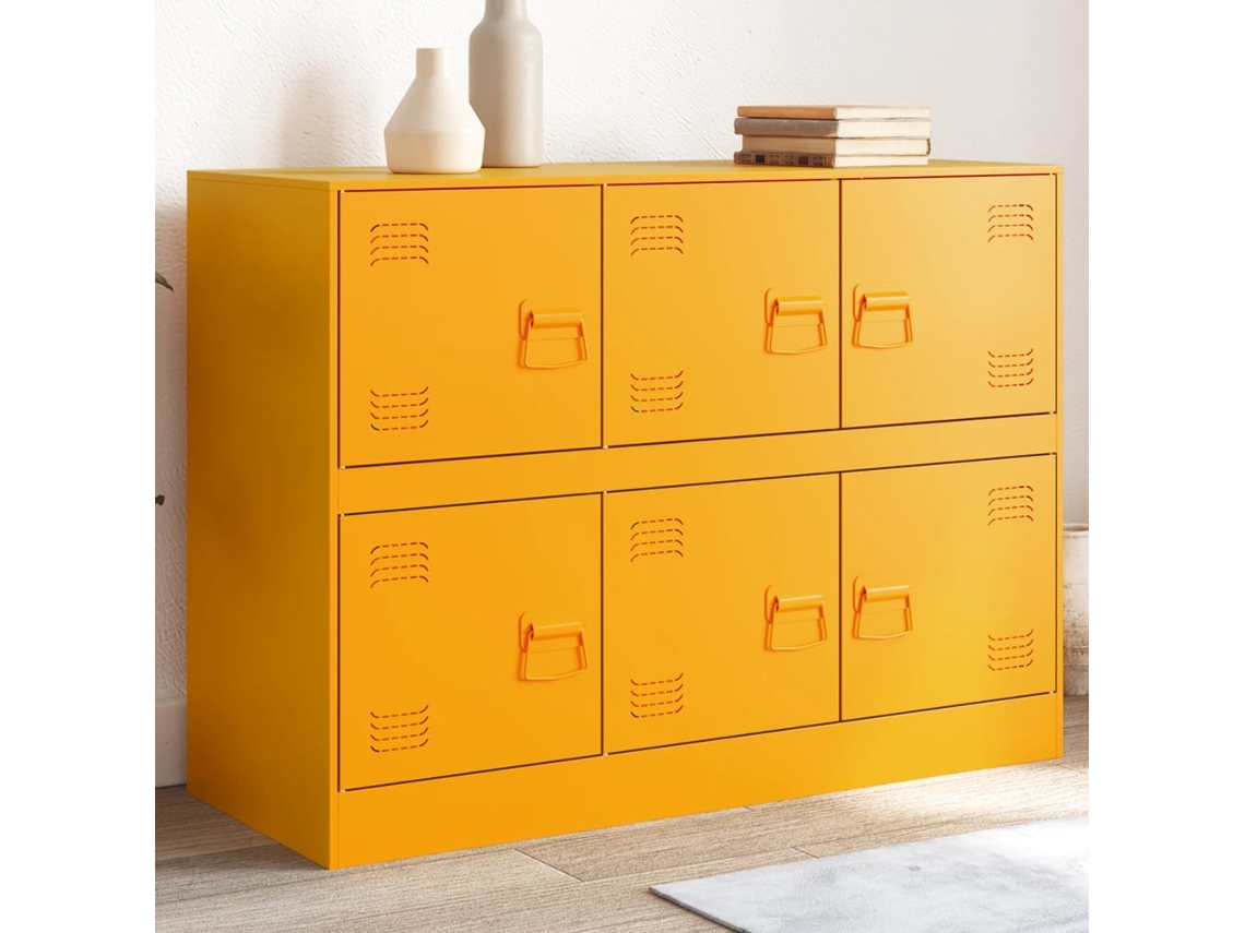 Aparador De Acero Amarillo Mostaza 99x39x73 Cm