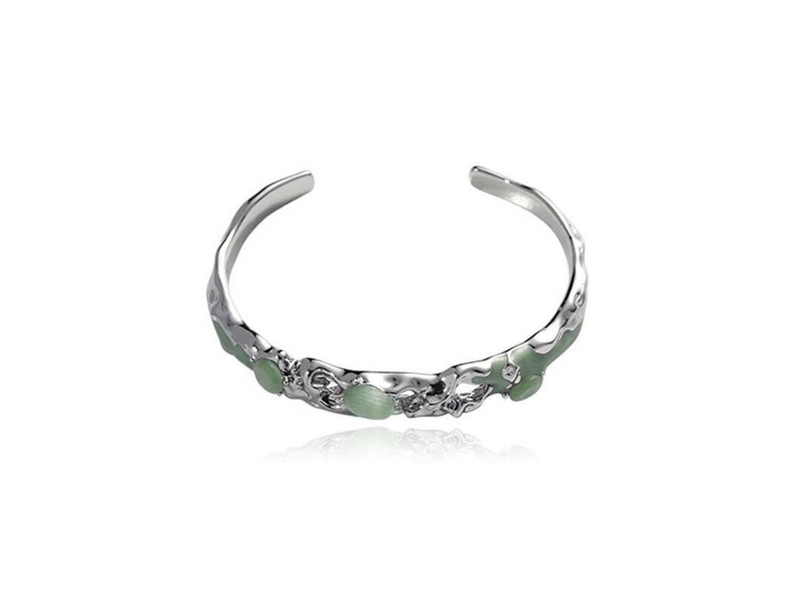 Pulsera De Aleación De Plata Para Mujer, Pulsera Con Piedras Verdes Fragmentadas, Elegante Y De Buena Suerte.