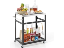Carrito de servicio de acero inoxidable Costway, carrito de parrilla con ruedas y asa, carrito de bar con 4 ganchos para cocina y comedor.