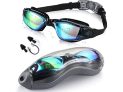 Gafas de natación ajustables con protección UV, antiarañazos, con tapones para los oídos y pinza nasal para adultos.