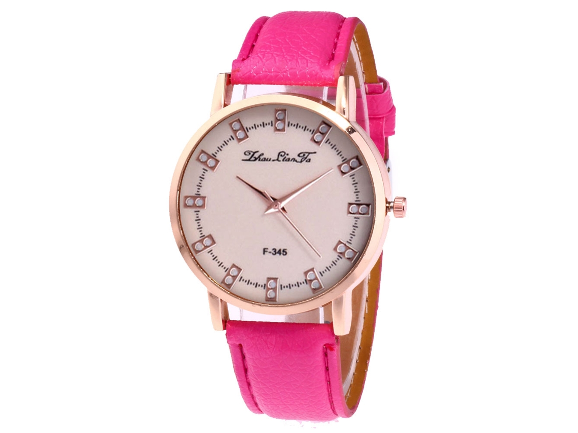 Reloj De Pulsera Analógico De Cuarzo Redondo Unisex Con Elegante Correa De Cuero Rosa Y Rojo.