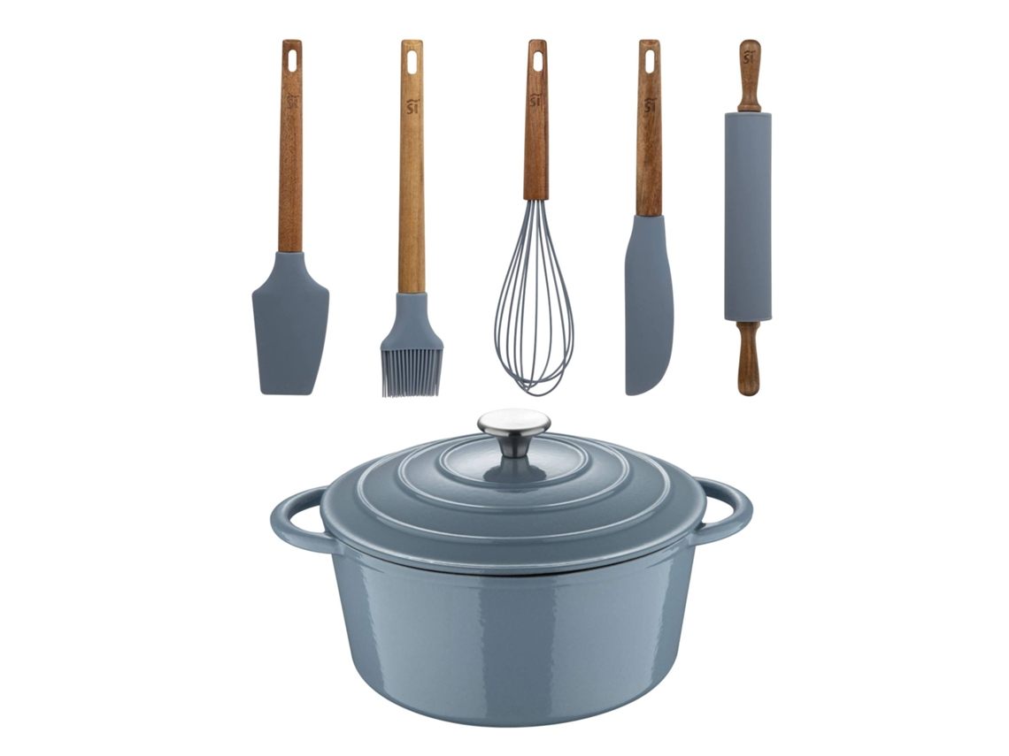 Cacerola de hierro fundido con tapa Ø25,5 cm (5 l) con 5 utensilios de silicona Noia San Ignacio
