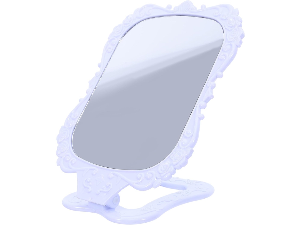 Espelho De Penteadeira Dobrável Vintage Em Plástico Branco Com Reflexo Claro E Luminoso.