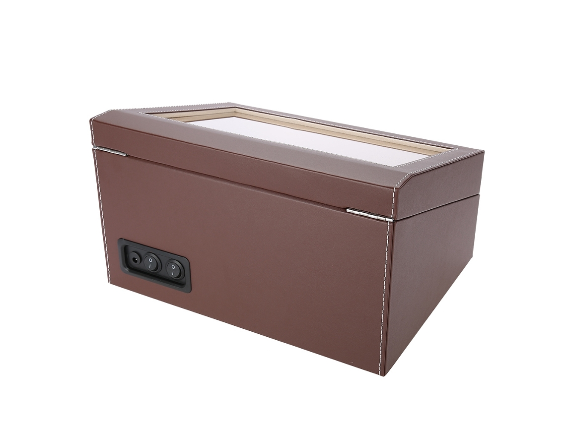 Caja giratoria automática para 4 relojes automáticos con 6 compartimentos, marrón