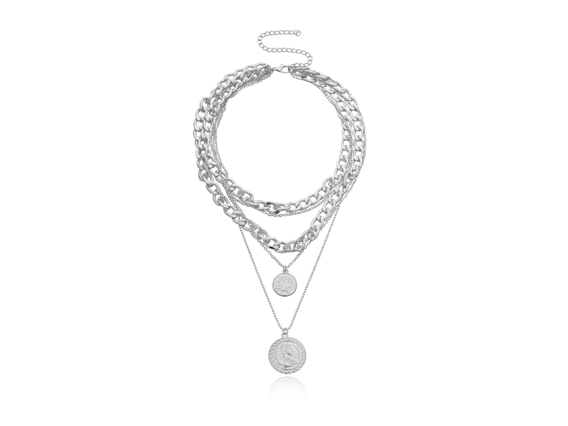 Collar Con Colgante De Varias Capas, Cadena Ajustable De Aleación De Metal Y Colgante Redondo Para Mujer.