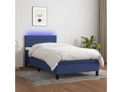Cama Box Spring Colchón Y Luces Led Tela Azul 90x190 Cm