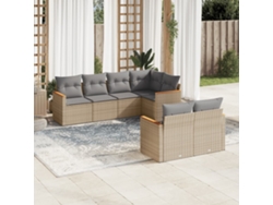 Conjunto de 7 sofás de jardín con cojines de mimbre beige de Dkd Home Decor